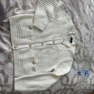 White Textured Cardigan with Gold Buttons